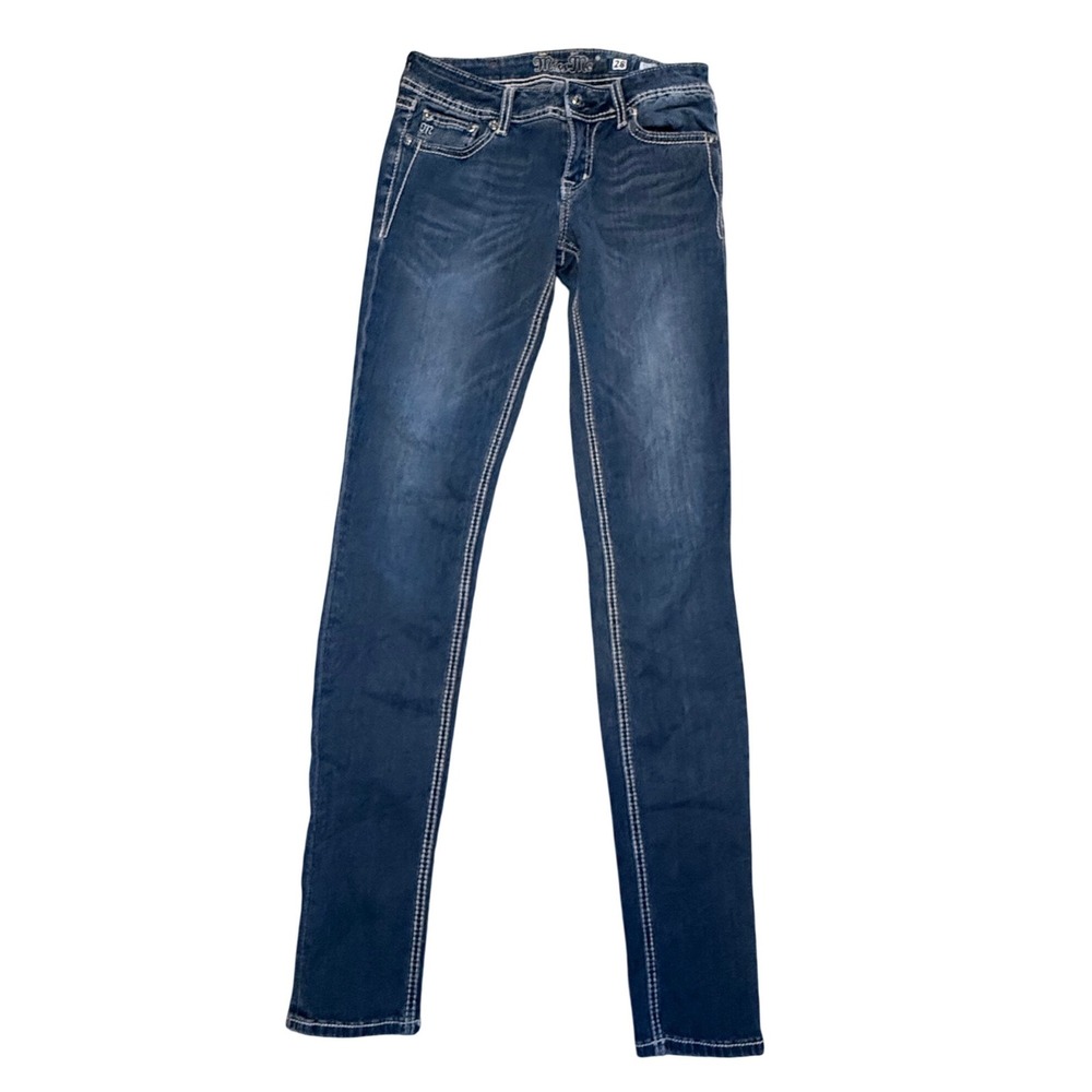 Miss Me JE6033GL Skinny Jeggings Dark Wash Fleur De Lis Rhinestone Jeans 28 - Picture 3 of 9